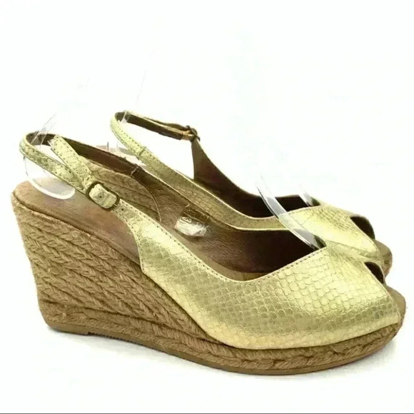 Eric Michael Espadrilles gold leather snake print - Picture 1 of 12